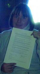 Trudy with the lease form for Miracle - now has Mirhers Miss McCoy!